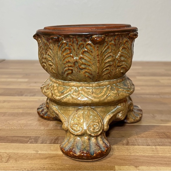 Bougeoir Céramique Français Vintage Peint à La Main - Motif Floral